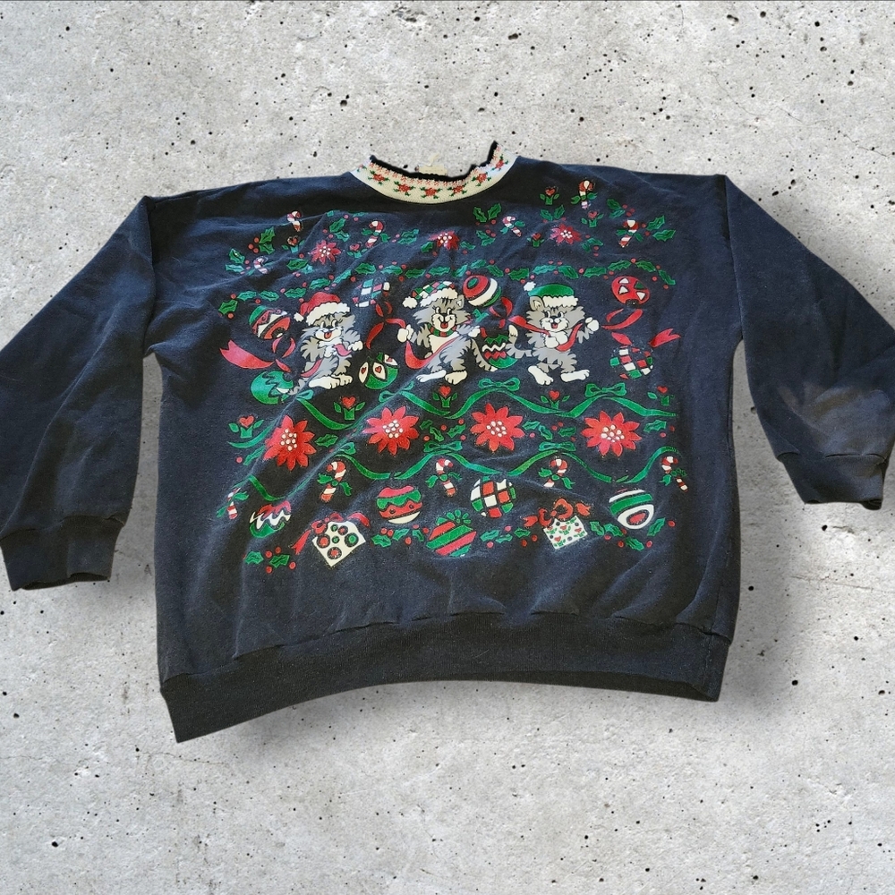 Vintage american Weekend Cat Christmas Sweater